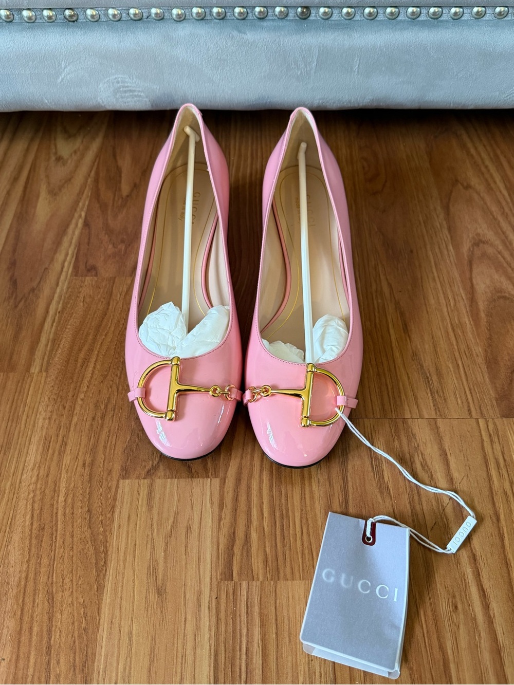 Gucci Pink Patent Leather Horsebit Flats